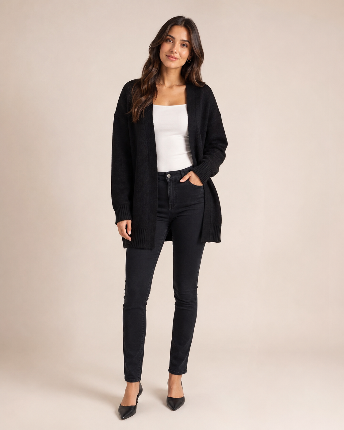 Black Relaxed Knit Cardigan, available from Elegance @ Tkay's